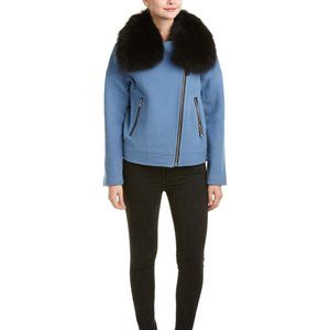 Mackage Blue Wool Jacket with Fur Collar!